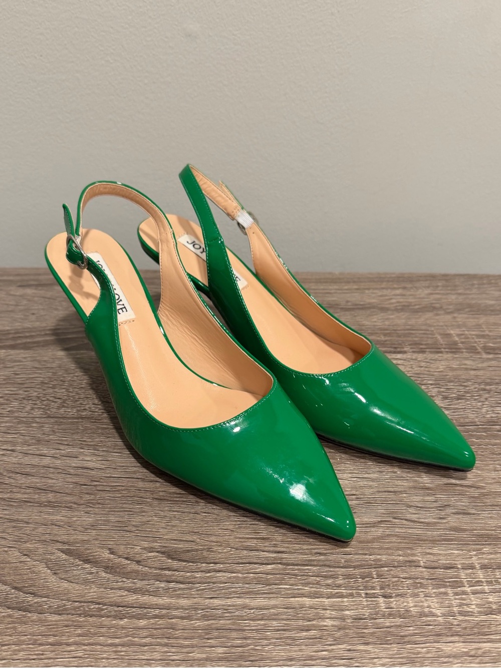 Green Patent Pointed-Toe Slingback Heels